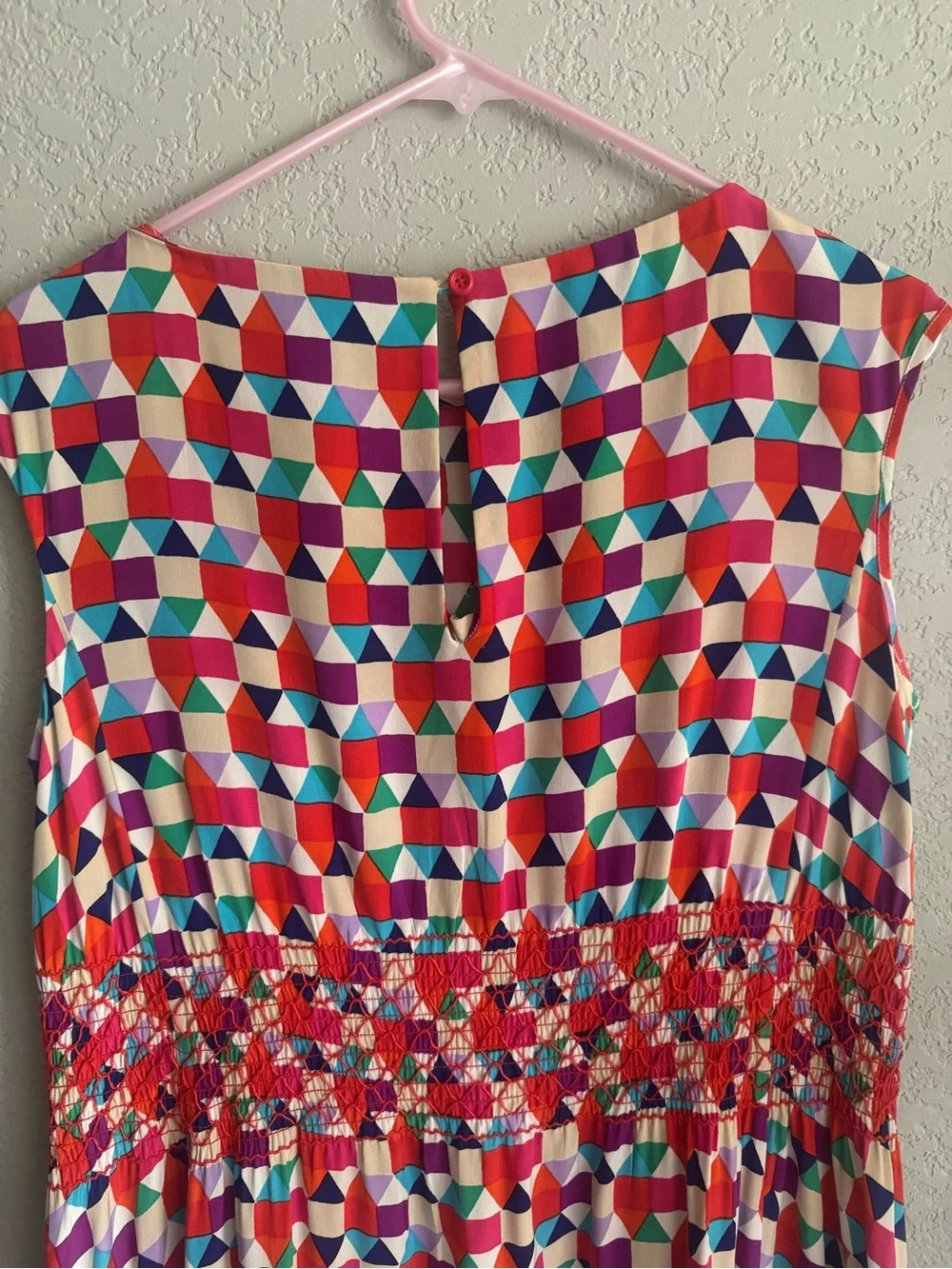 Kate Spade Abbey Dress Size 6 Multi Pueblo Tile Silk Geometric Smocked Waist